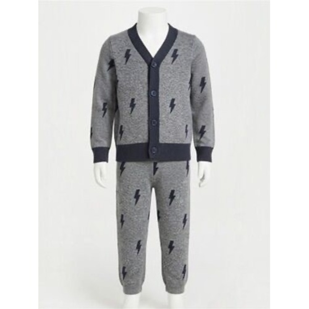 Grayson Mini Toddler Boys Gray Lightning Bolt Knit Cardigan and Pants Set 2T